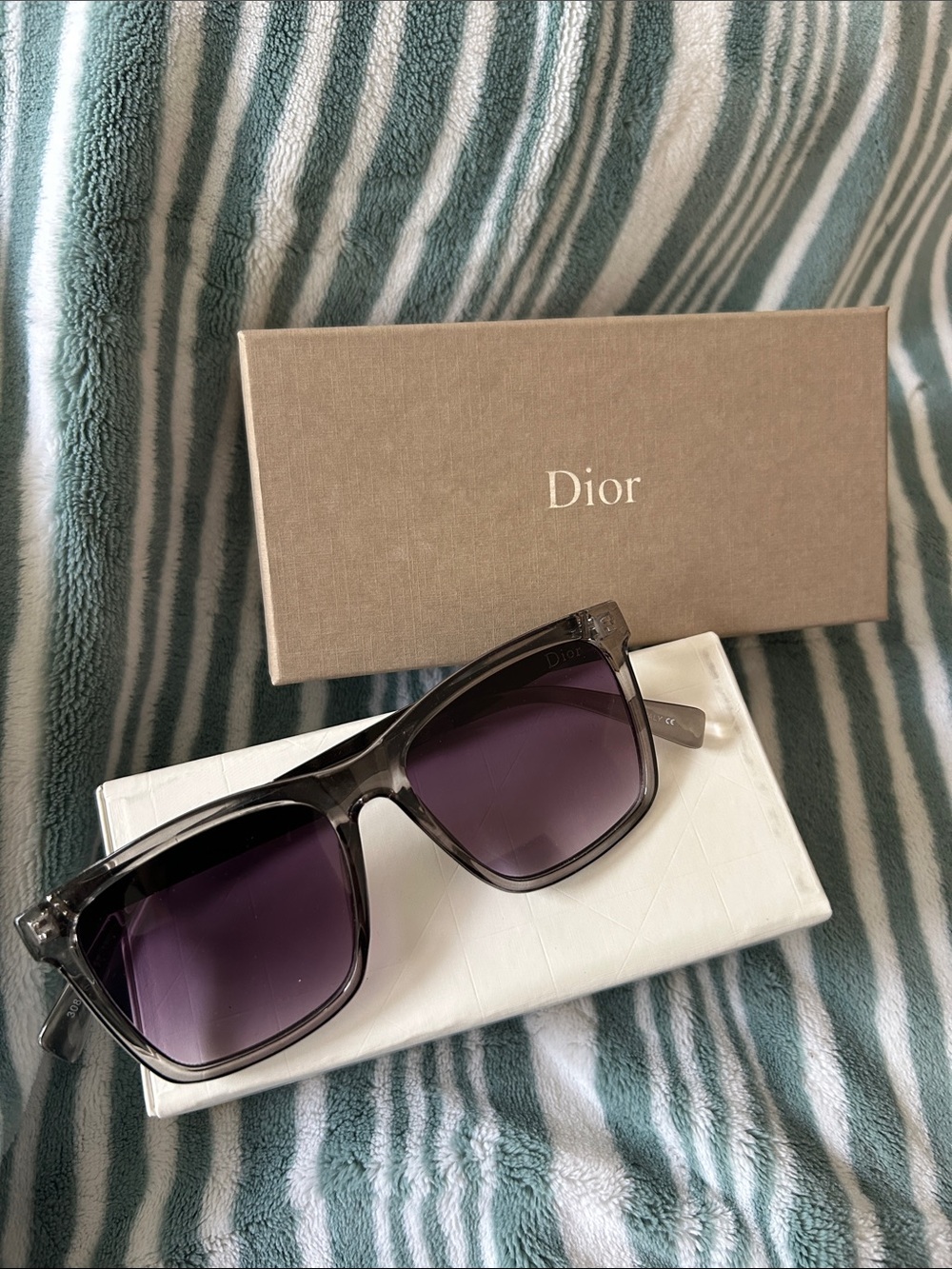Dior Men's Translucent Gray Frame Sunglasses with Purple Lenses